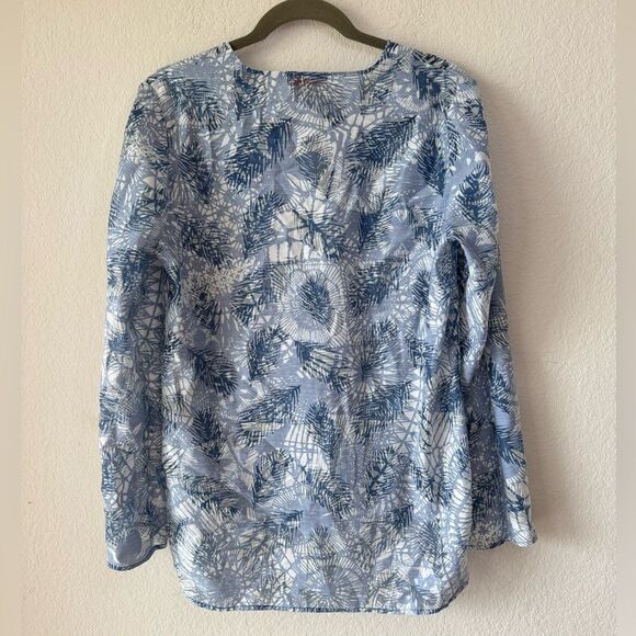 Tory Burch Baltic Sea Dream Catcher Blue Burn Out Tunic Top Sz 10 Semi Sheer - Picture 4 of 6